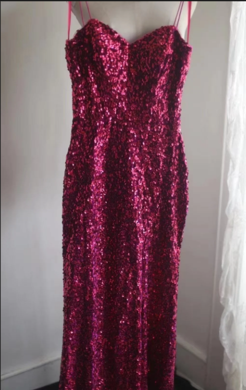 Elegant Hot Pink Sweetheart Sequined Evening Gown Mermaid Spaghetti Strap Prom Dress TP5222