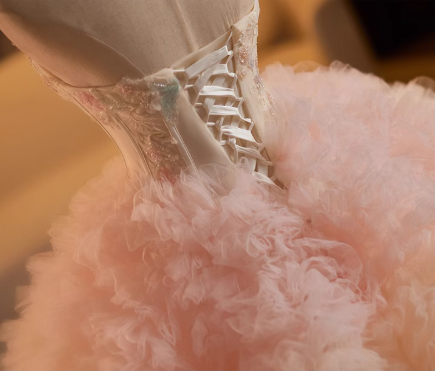 Glamorous Pink Fluffy Tulle A-Line Strapless Floral Sweet 15 Quinceanera Ball Gown TP5475