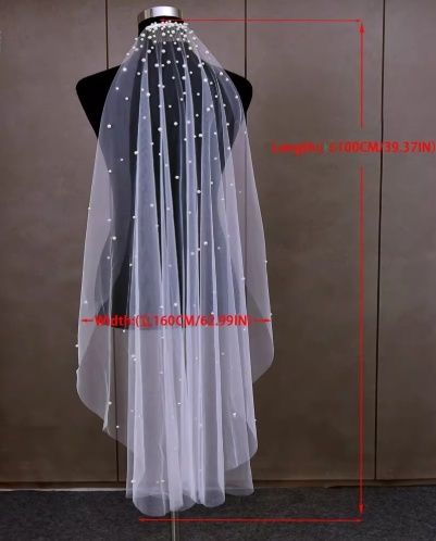 Vintage Ivory Tulle Bridal Veil Pearl-Beaded Wedding Veil TP5621