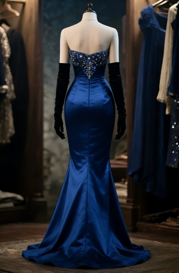 Elegant Royal Blue Beaded Sweetheart Evening Gown Mermaid Strapless Party Dress Long Formal Dress TP4983