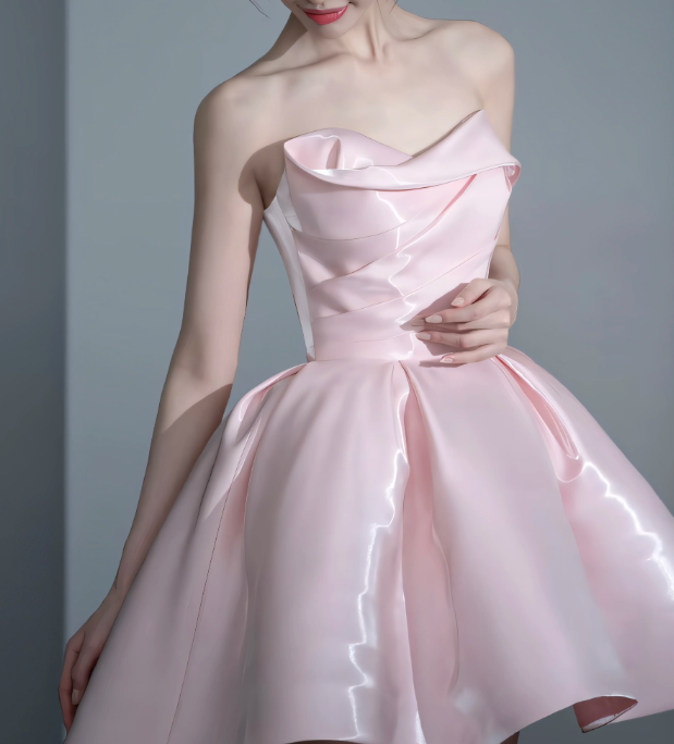 Vintage Pink Off‑the‑Shoulder Satin A‑Line Homecoming Dress TP6107