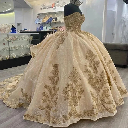 Gorgeous Apricot Sweetheart Beaded Embroidery Sweet 16 Quinceanera A-Line Prom Dress Birthday Dress Evening Dress Ball Gown TP4517