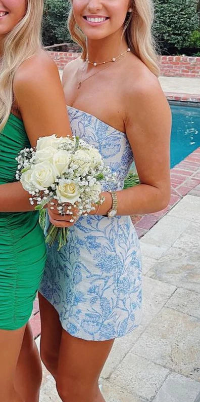 Cute Blue Strapless Sheath Short Party Dress Cocktail Dress Homecoming Dress TP4378