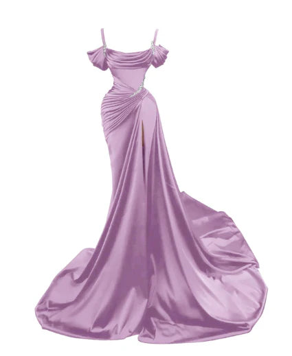 Elegant Mermaid Spaghetti Strap Prom Dress Pleated High Slit Evening Gown Party Dress Long Formal Dress TP4815