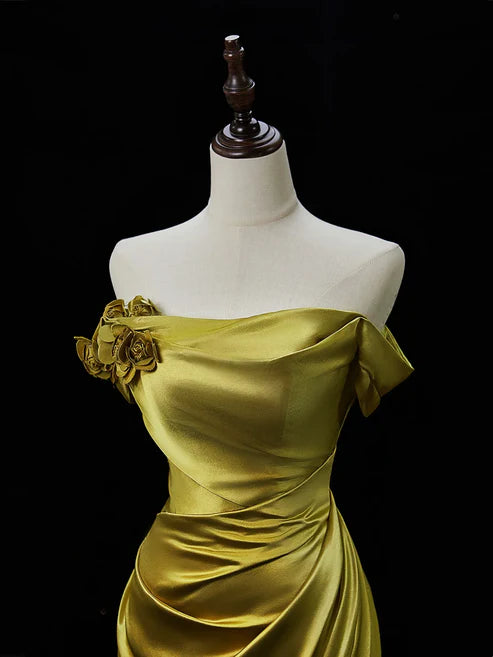 Elegant Satin Mermaid Evening Gown Strapless 3D Flowers Party Dress Long Formal Dress TP4961