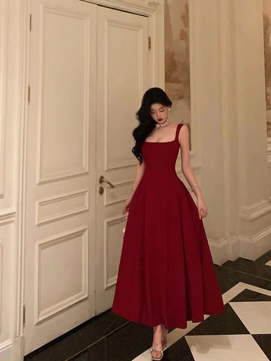 Retro Burgundy Maxi Length Design Elegant A-Line Evening Dress Prom Dress TP4106