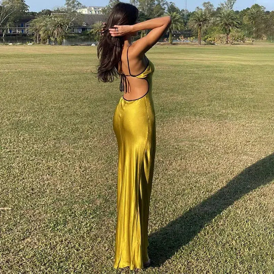 Vintage Satin Prom Dress Sheath Spaghetti Strap Evening Dress Long Formal Dress TP4710