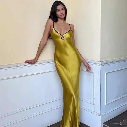 Vintage Satin Prom Dress Sheath Spaghetti Strap Evening Dress Long Formal Dress TP4710