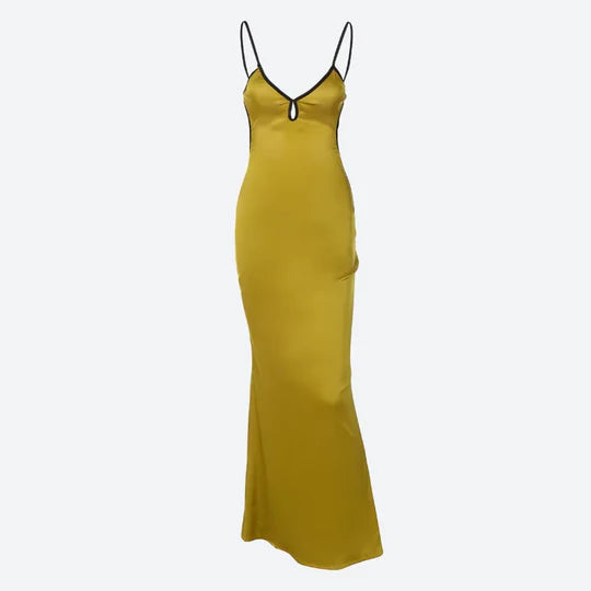 Vintage Satin Prom Dress Sheath Spaghetti Strap Evening Dress Long Formal Dress TP4710
