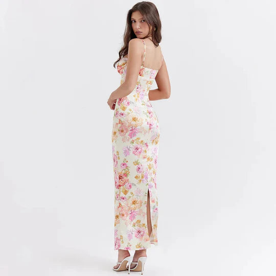 Vintage Floral Sweetheart Prom Dress Sheath Spaghetti Strap Evening Dress Long Formal Dress TP4714