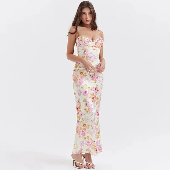 Vintage Floral Sweetheart Prom Dress Sheath Spaghetti Strap Evening Dress Long Formal Dress TP4714