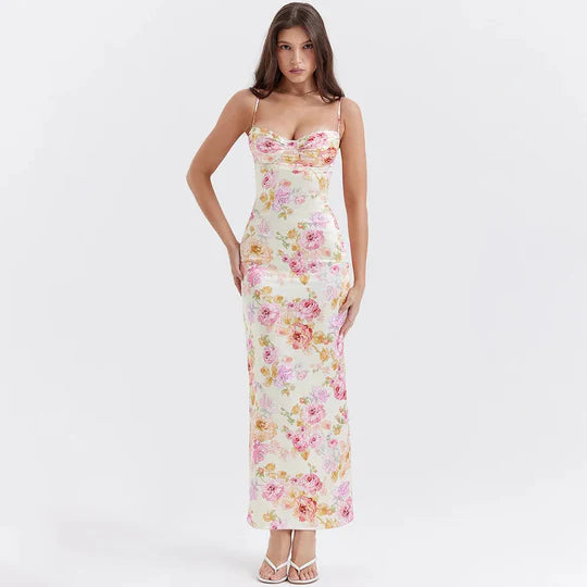 Vintage Floral Sweetheart Prom Dress Sheath Spaghetti Strap Evening Dress Long Formal Dress TP4714
