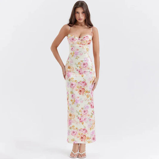 Vintage Floral Sweetheart Prom Dress Sheath Spaghetti Strap Evening Dress Long Formal Dress TP4714