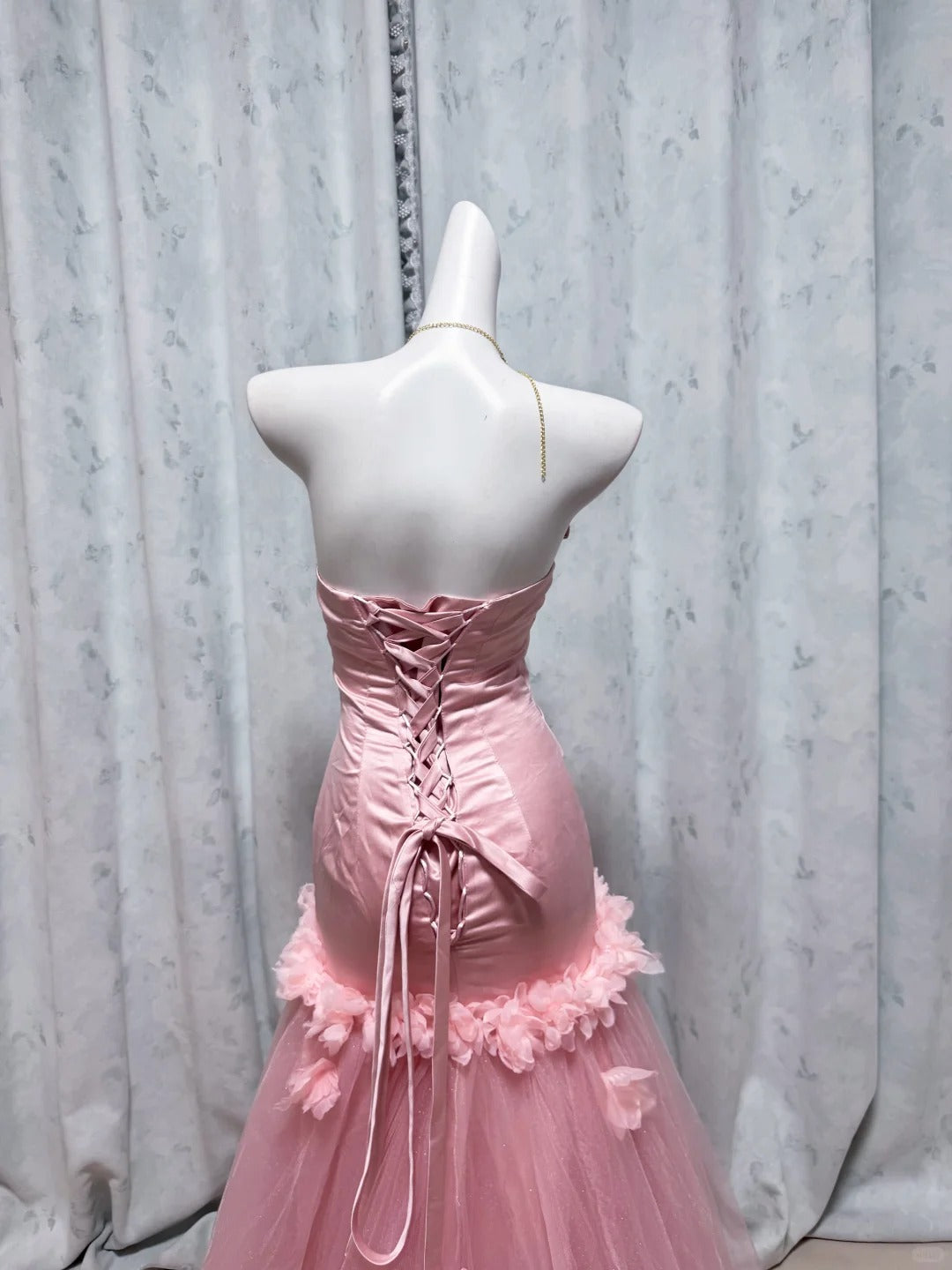 Chic Pink Strapless Prom Dress Sheath Evening Dress Tulle Party Dress TH004
