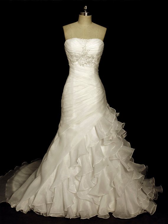 Beautiful White Organza Off-the-Shoulder Sheath Ruffled Long Wedding Dress TH023