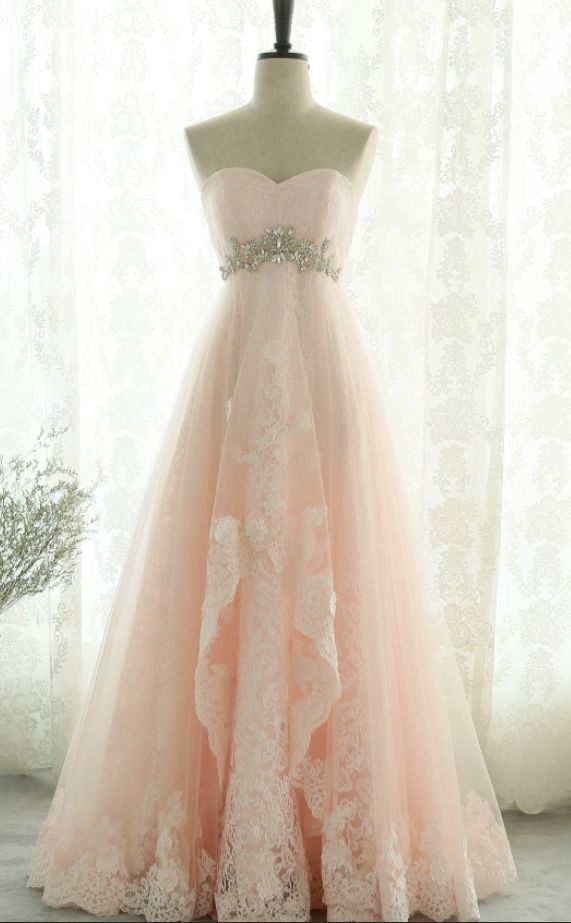 Elegant Pink Sweetheart A-line Lace Long Prom Dress TH029