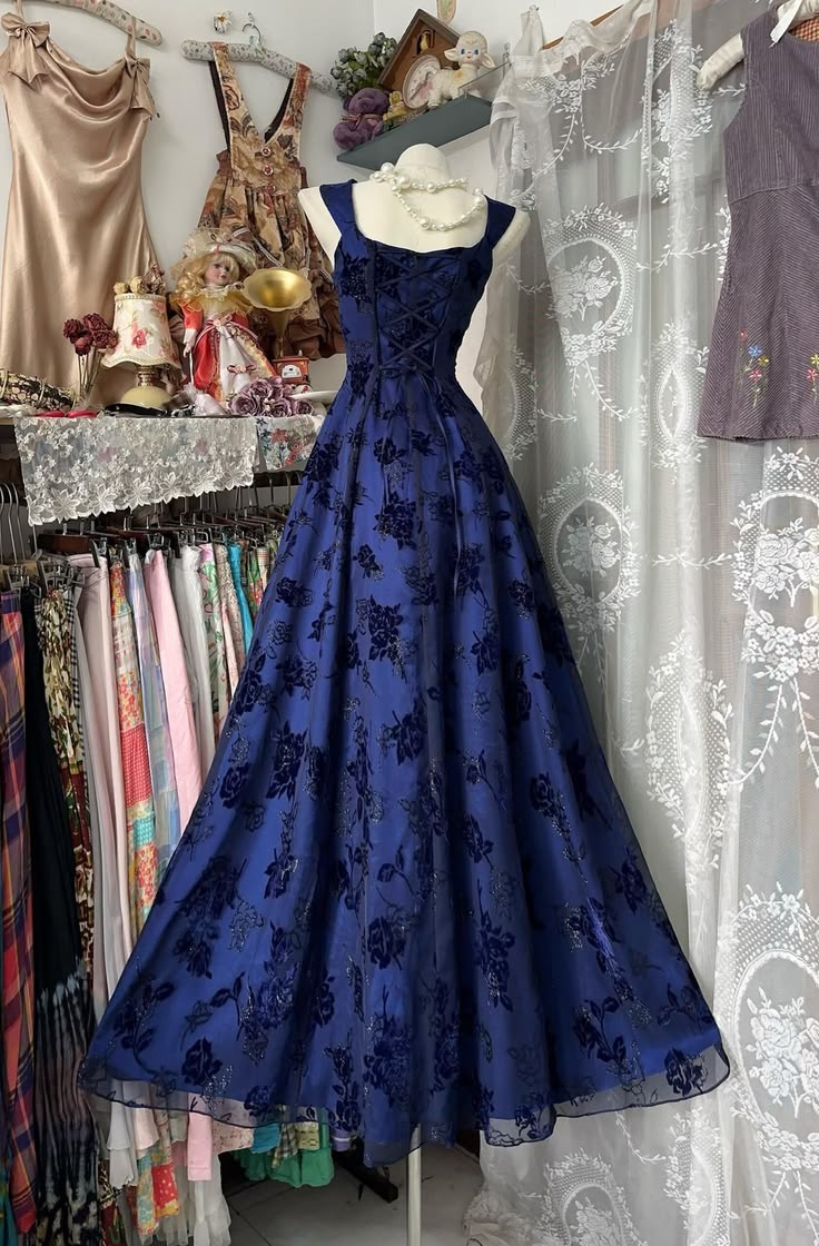 Elegant Square Neck Blue A-line Prom Dress Blue Evening Dress TH035