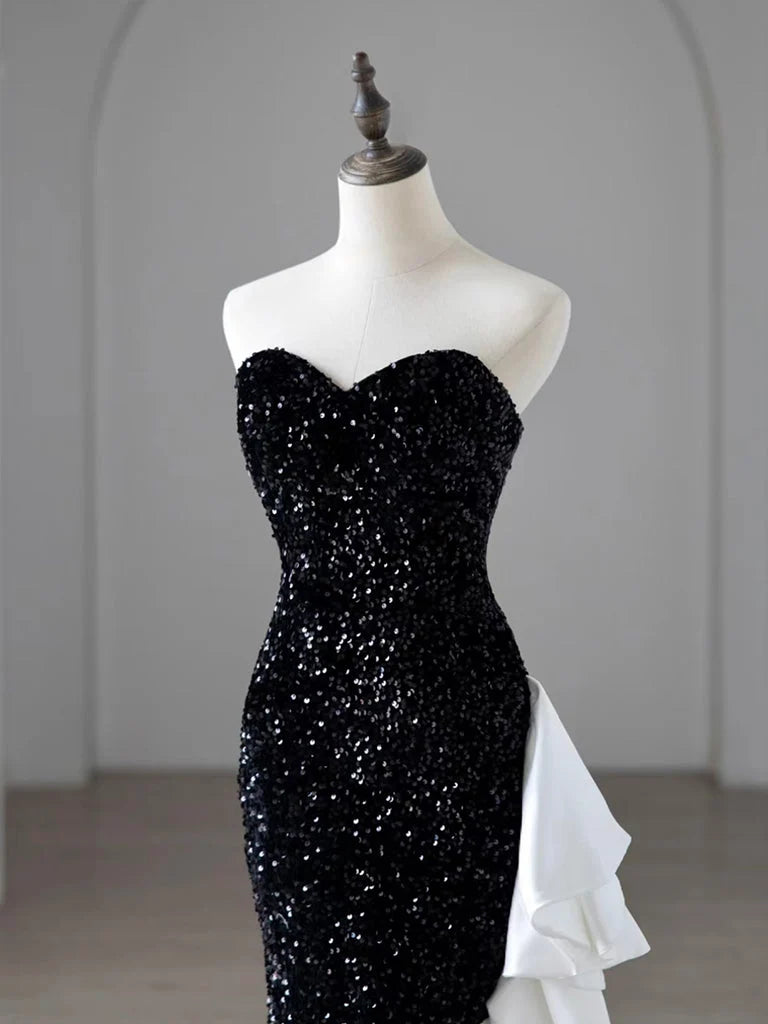 Mermaid Sweetheart Neck Black/White Long Prom Dress, Black/White Formal Dress TH048