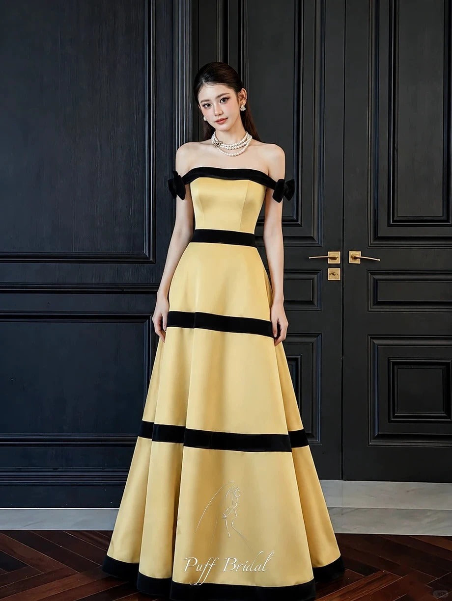 Chic A-line Yellow Long Evening Dress Off-the-Shoulder Prom Dress TH079