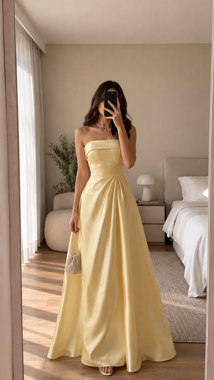 Chic A-line Yellow Long Evening Dress Off-the-Shoulder Sequins Satin Prom Dress TH083