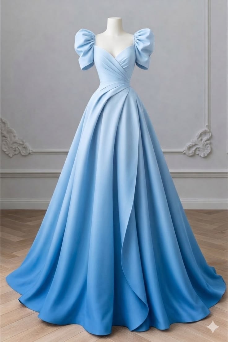 Elegant A-line Blue Long Evening Dress V-Neck Satin Prom Dress TH120