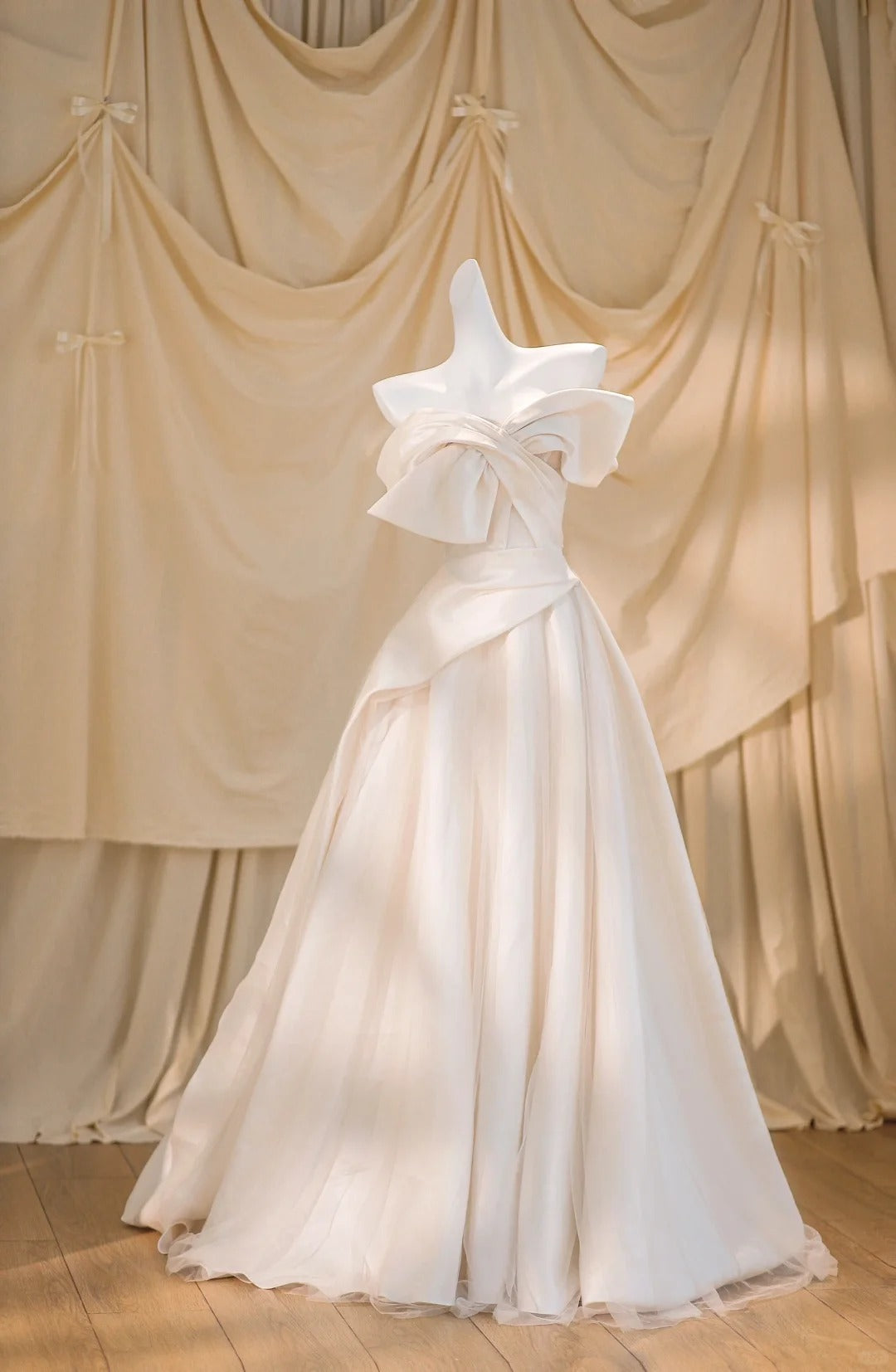 Elegant A-line Satin Long Wedding Dress Off-the-Shoulder Prom Dress TH130