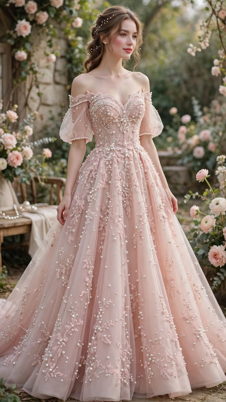 Elegant A-line Pink Beaded Long Evening Dress Sweetheart Tulle Prom Dress TH143