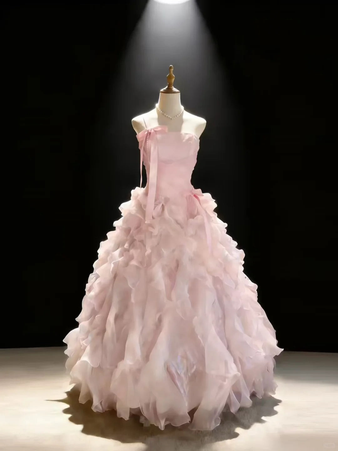 Ethereal A-line Off-the-Shoulder Pink Pleated Long Evening Dress Tulle Prom Dress TH191