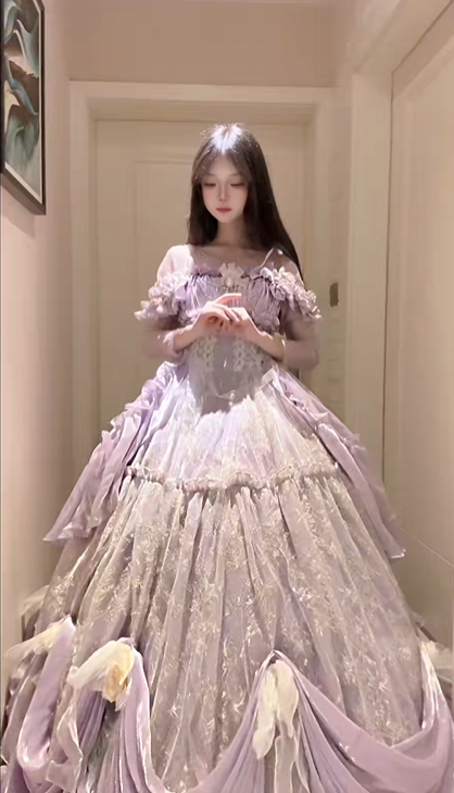 Elegant Ball Gown Off-the-Shoulder Purple Long Evening Dress Pleated Tulle Prom Dress TH217