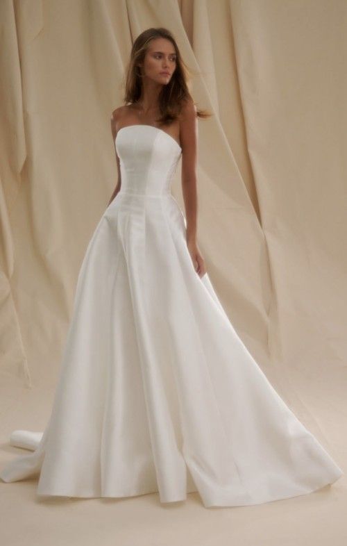 Elegant A-line Off-the-Shoulder Long Wedding Dress Satin White Prom Dress TH220