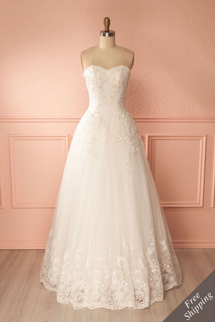 Elegant A-line Sweetheart Long Wedding Dress Lace White Prom Dress TH223