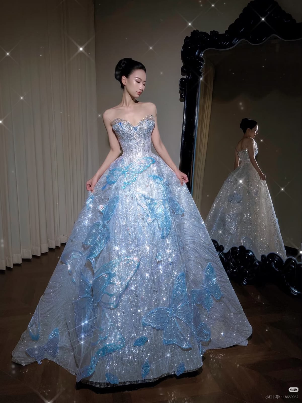 Ethereal A-line Sweetheart Blue Long Evening Dress Beaded Tulle Prom Dress TH237