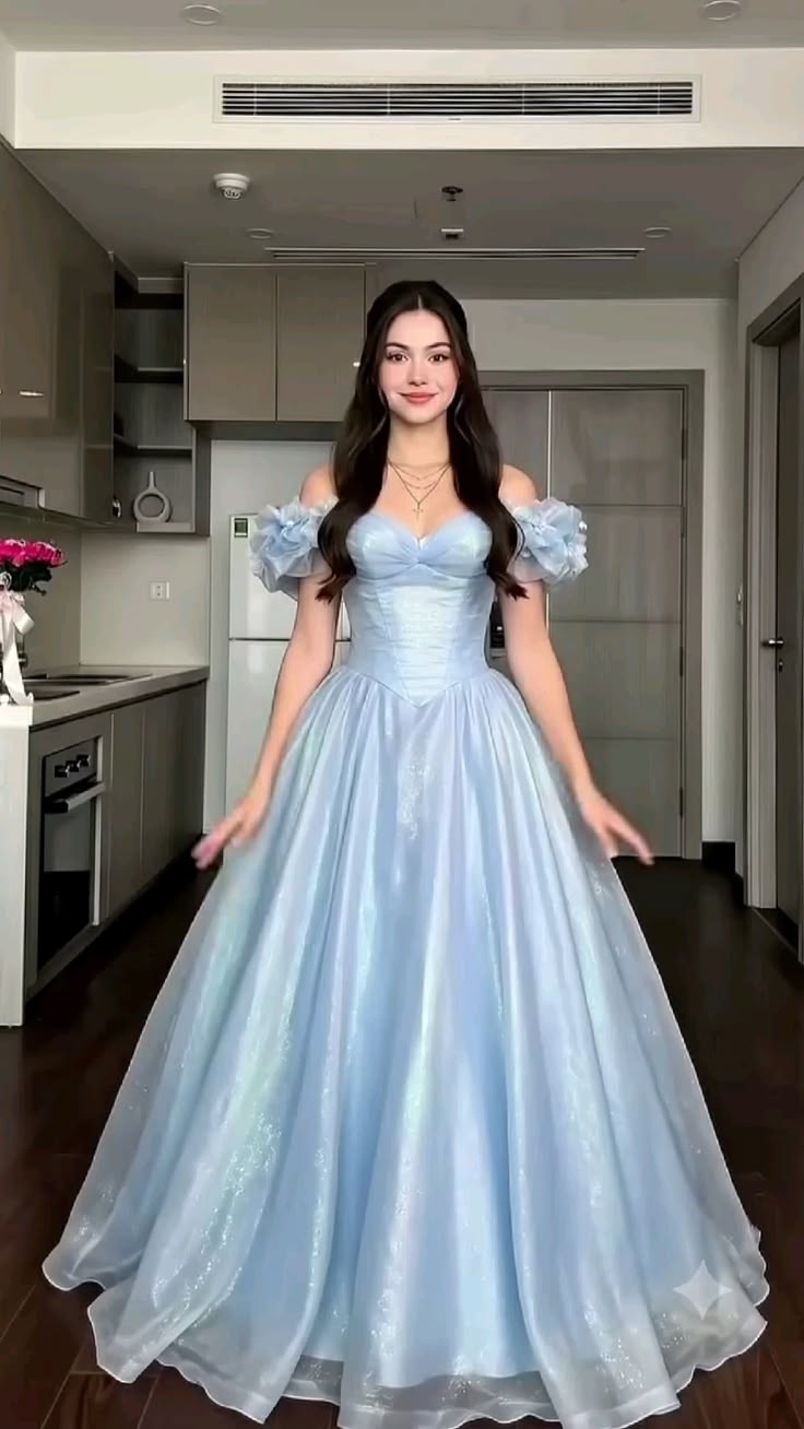 Elegant A-line Off-the-Shoulder Blue Long Evening Dress Tulle Prom Dress TH241