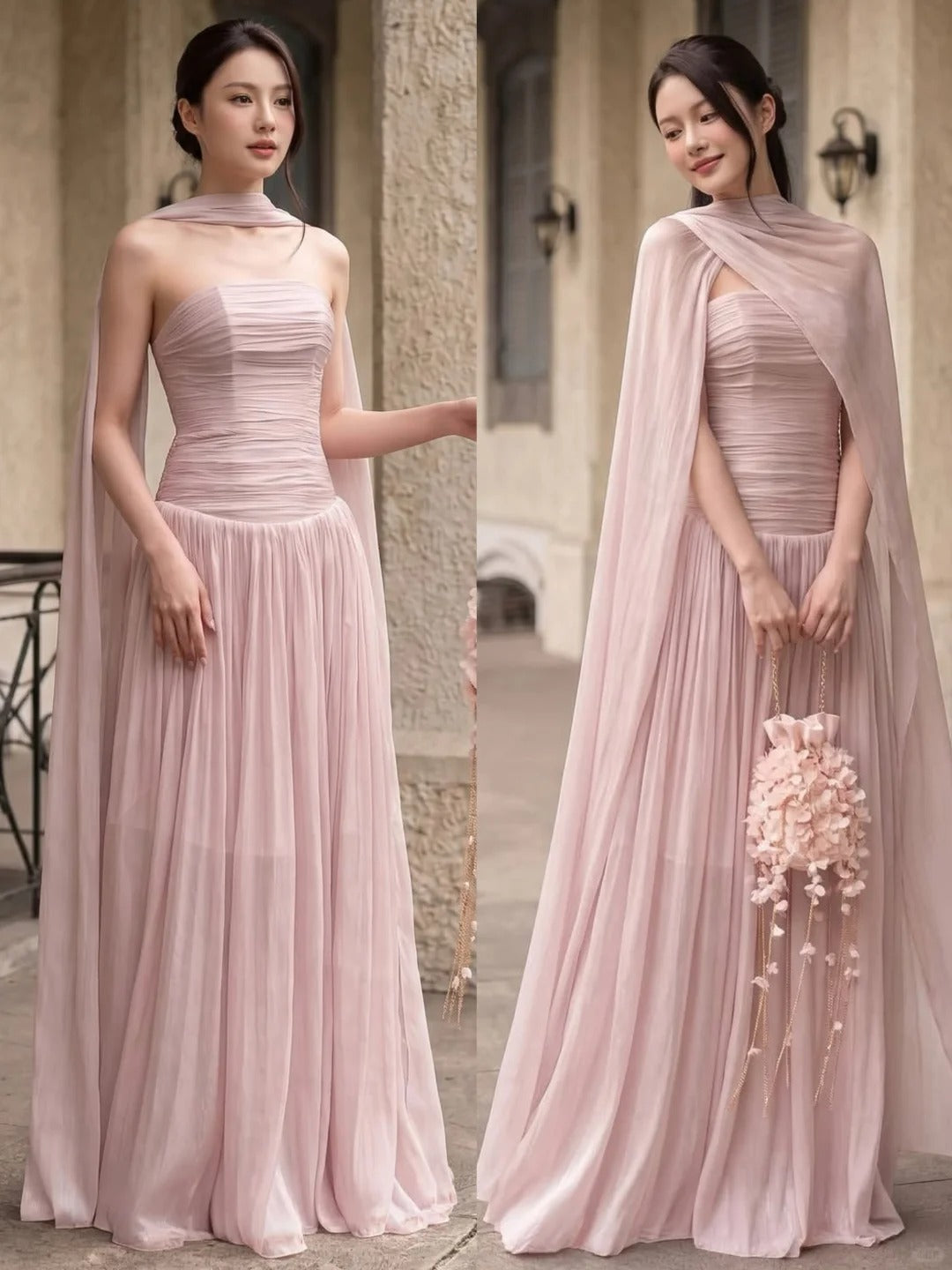 Elegant A-line Off-the-Shoulder Pink Long Evening Dress Tulle Prom Dress TH247