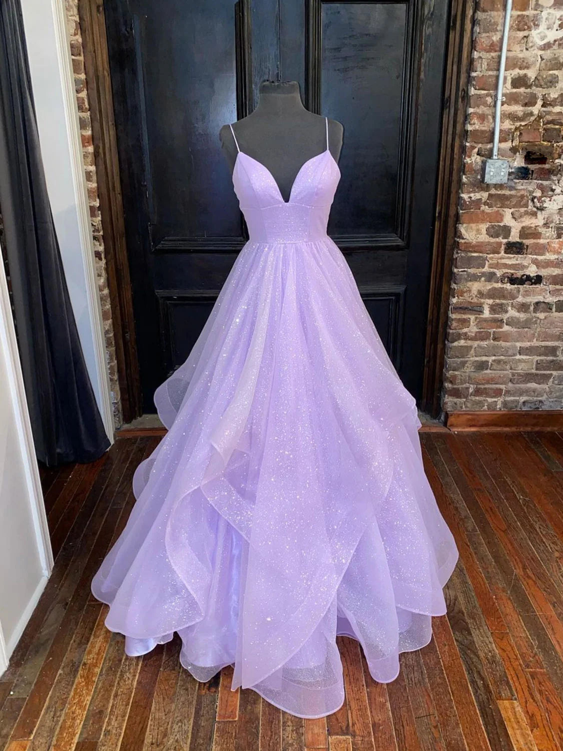 Simple purple v neck tulle long prom dress, purple evening dress TH256