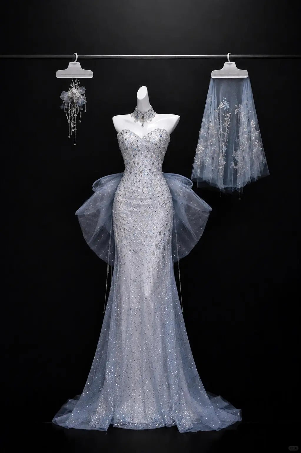 Beautiful Mermaid Sweetheart Silver Evening Dress Beaded Tulle Prom Dress TH325