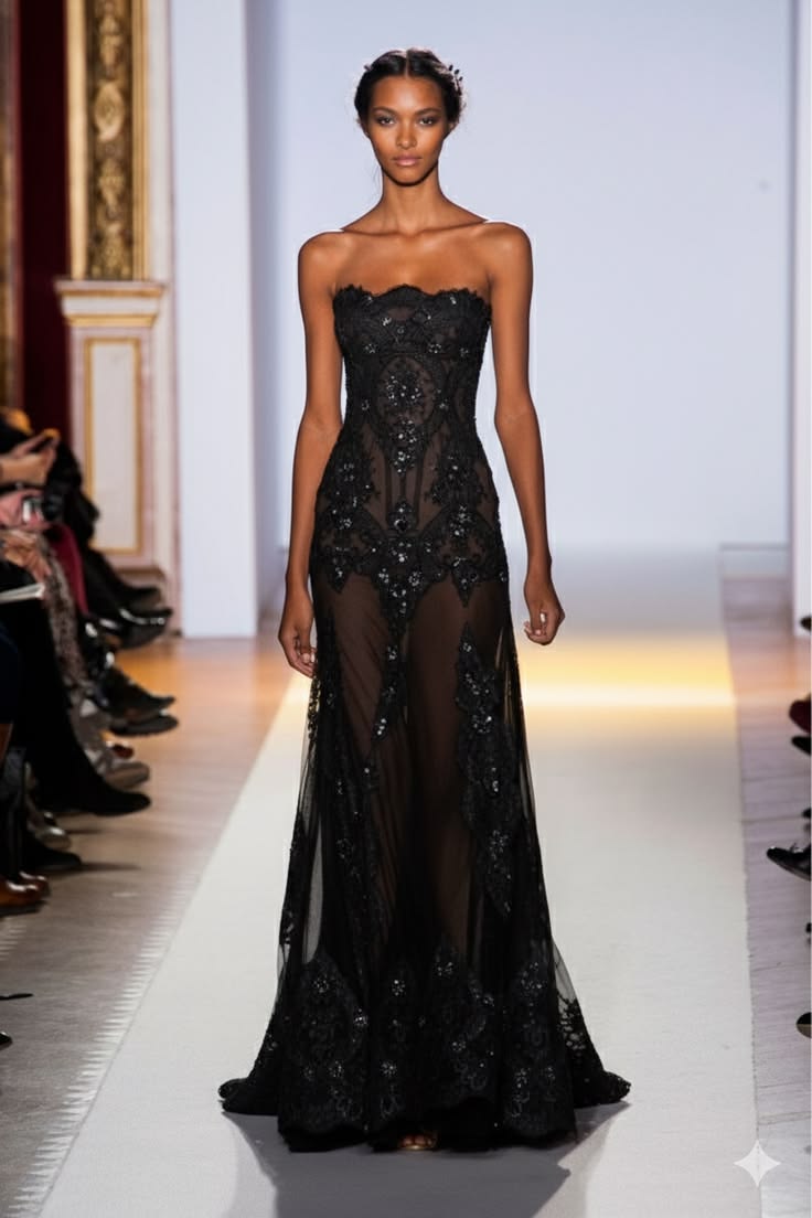Beautiful A-line Off-the-Shoulder Black Evening Dress Beaded Tulle Prom Dress TH364