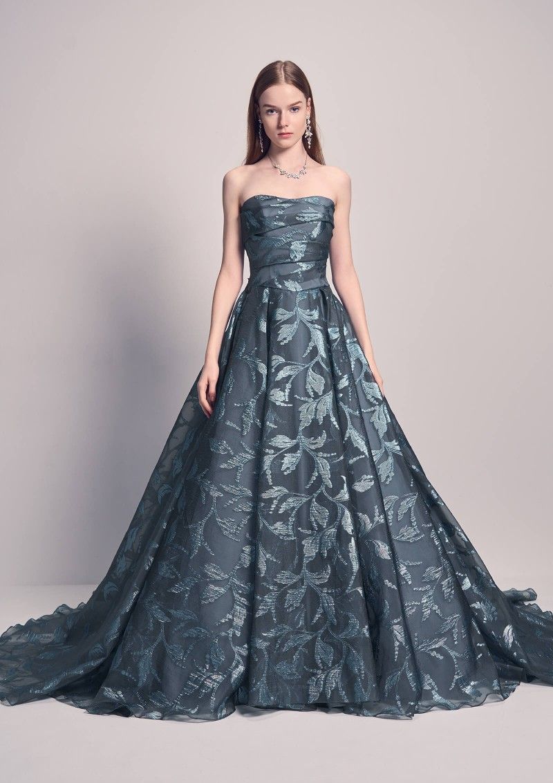 Elegant A-line Blue Long Evening Dress Off-the-shoulder Organza Prom Dress TH057
