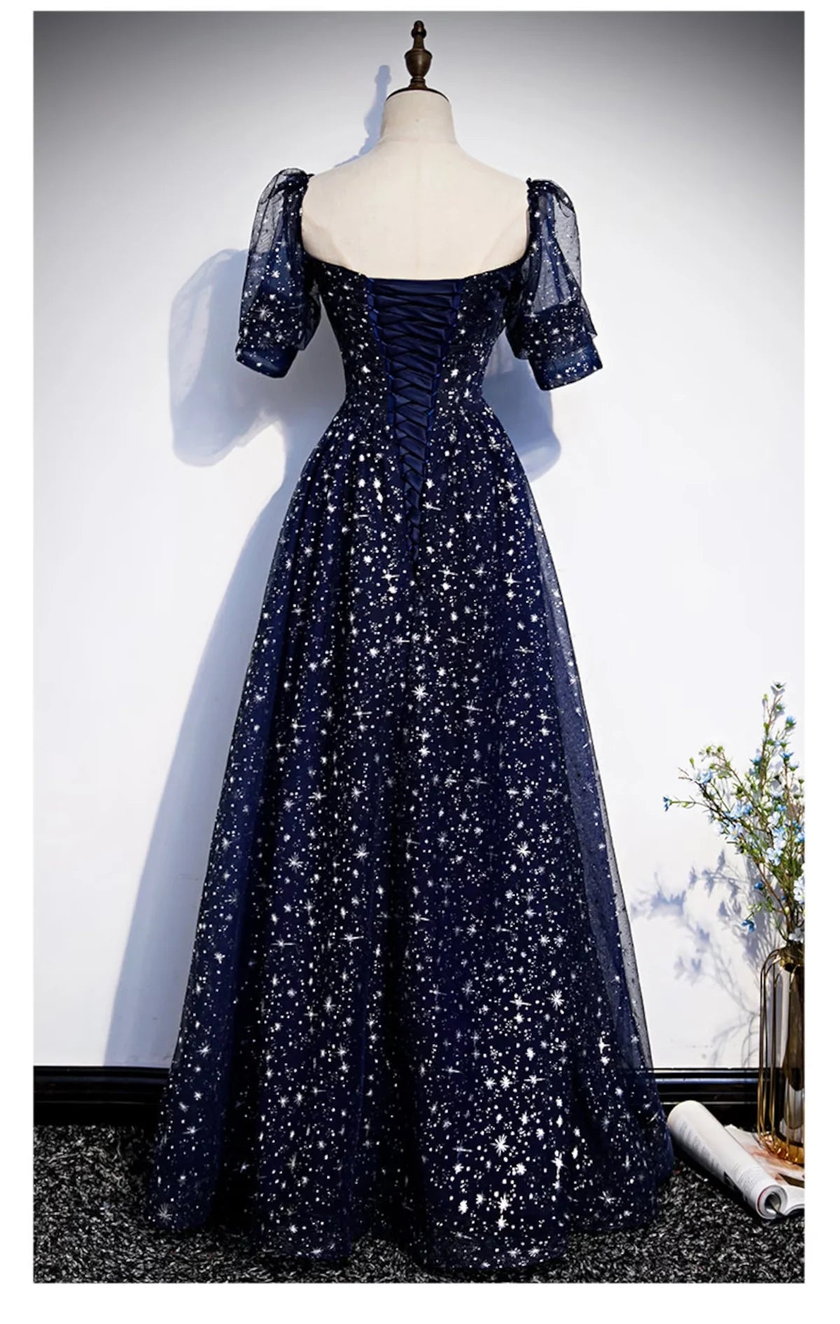 Navy Blue Tulle Simple Prom Dress, A-line Navy Blue Tulle Evening Dress TP1105