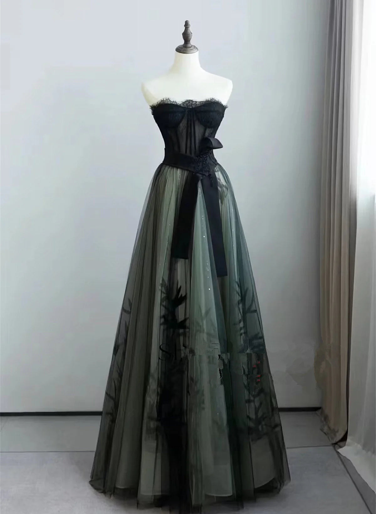 Lovely Green and Black Sweetheart Long Evening Dress, A-line Prom Dress Party Dress TP1117