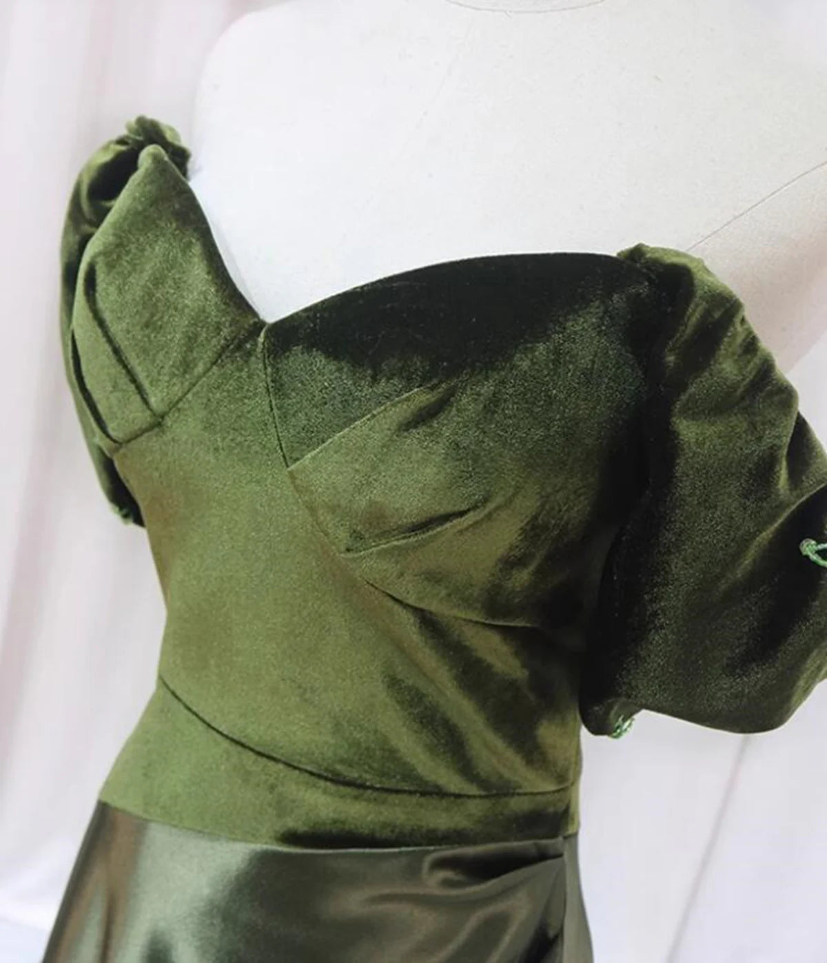 Green Velvet and Satin Off Shoulder Long Party Dress, Green Evening Dress Prom Dress TP1124
