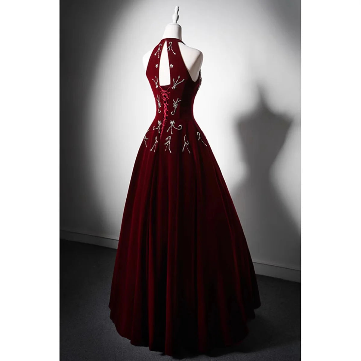 Beautiful Wine Red Velvet Long Evening Dress, Beaded Wine Red Party Dress Formal Dress TP1127