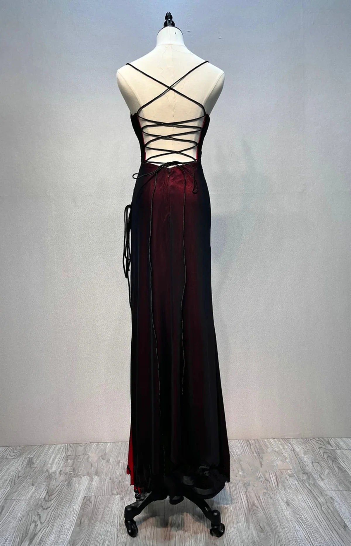 Black and Red Straps Long Evening Dreess, Black and Red Formal Dress Prom Dress TP1129