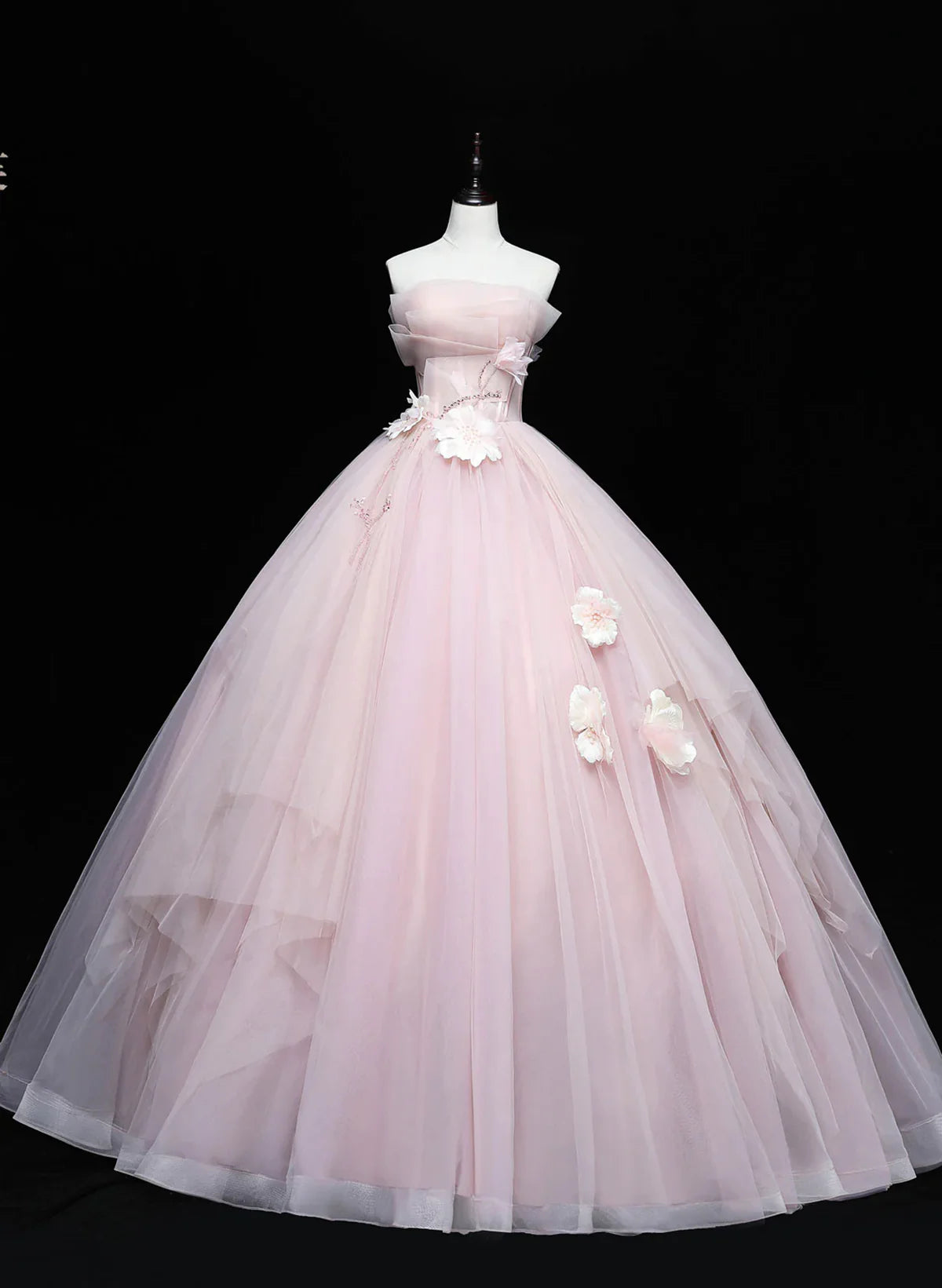 Pink Ball Gown Scoop Long Tulle Sweet 16 Dress, Pink Tulle Formal Dress Prom Dress TP1144