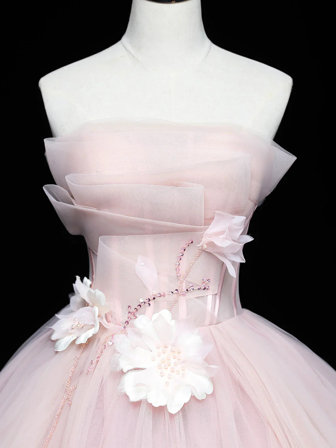 Pink Ball Gown Scoop Long Tulle Sweet 16 Dress, Pink Tulle Formal Dress Prom Dress TP1144