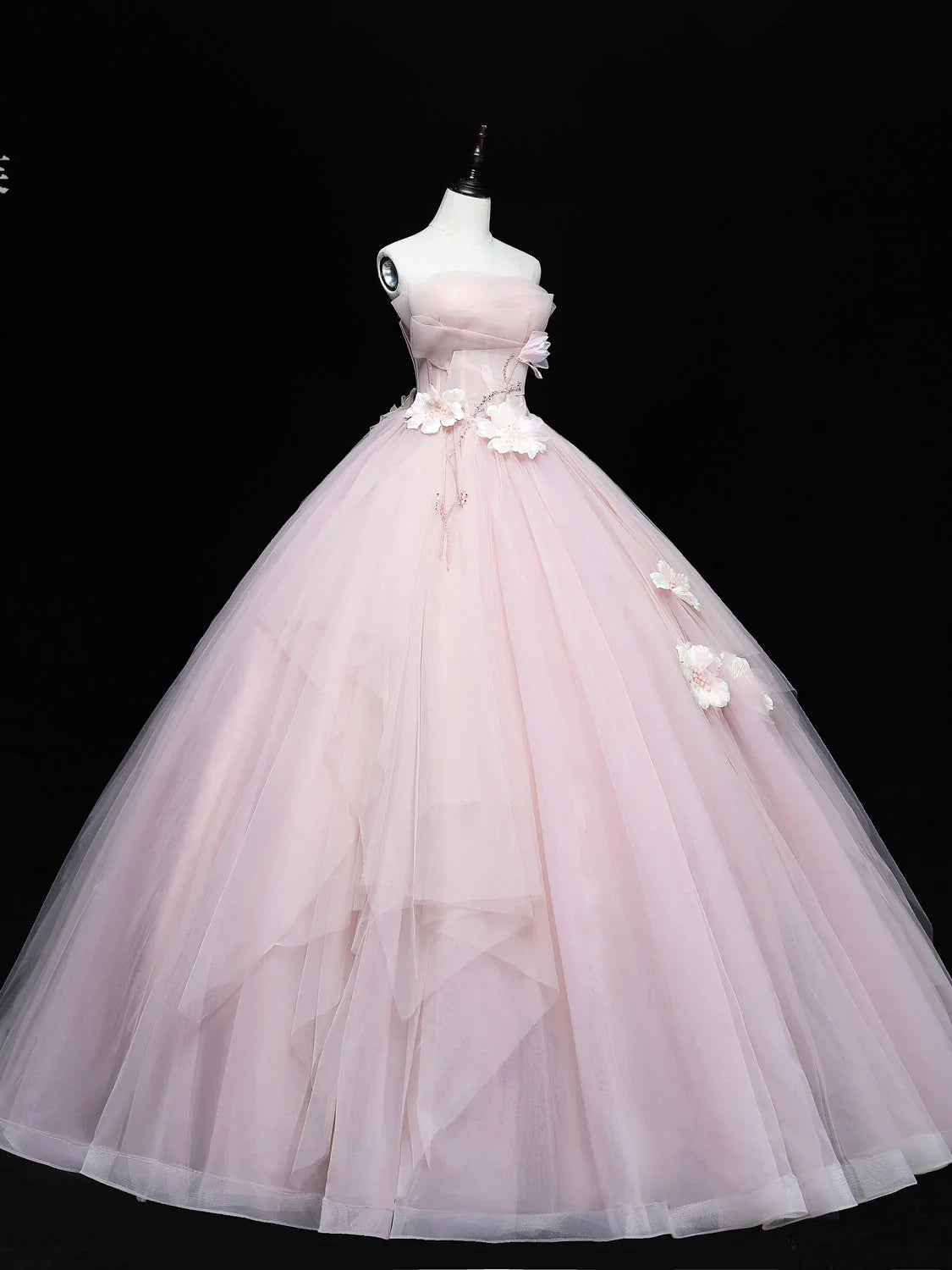Pink Ball Gown Scoop Long Tulle Sweet 16 Dress, Pink Tulle Formal Dress Prom Dress TP1144