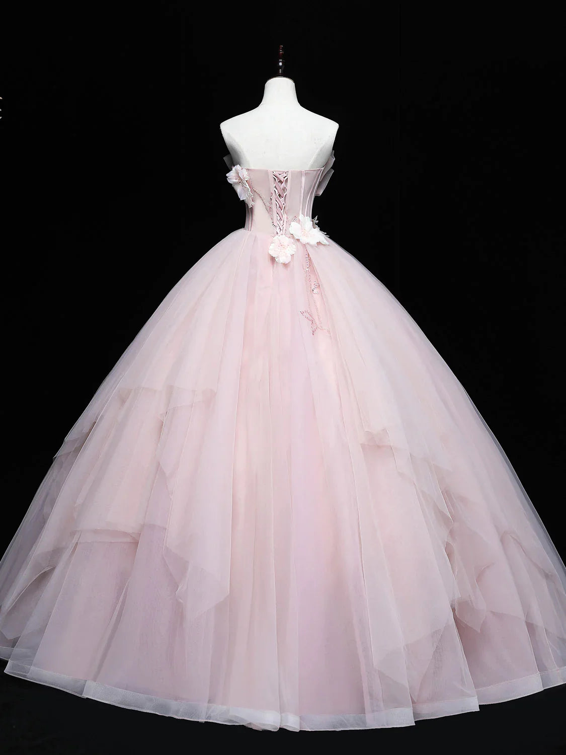 Pink Ball Gown Scoop Long Tulle Sweet 16 Dress, Pink Tulle Formal Dress Prom Dress TP1144