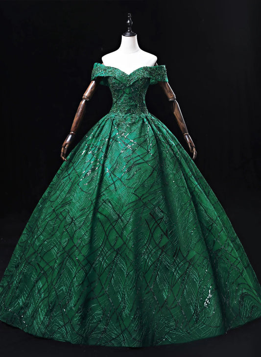 Ball Gown Sweetheart Tulle Floor Length Party Dress, Green Long Prom Dress Formal Gown TP1146