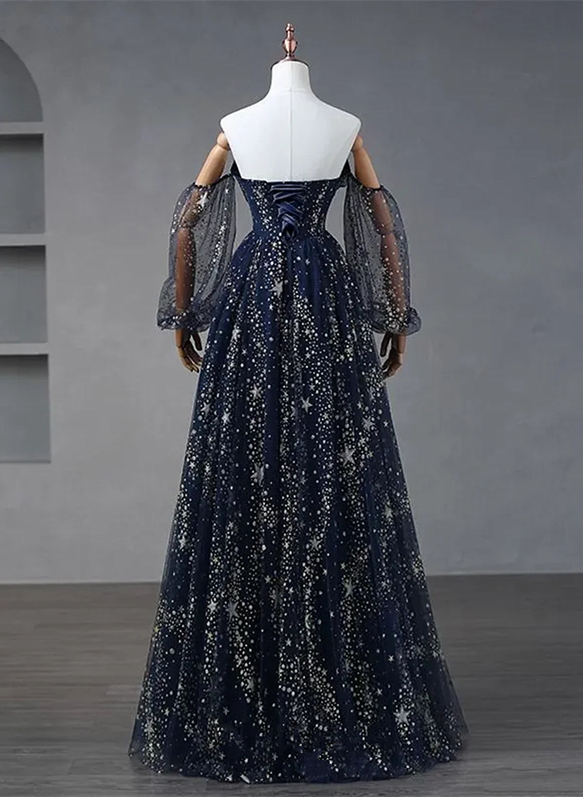 Navy Blue Tulle A-line Long Party Dress Evening Dress, Navy Blue Long Prom Dress TP1150