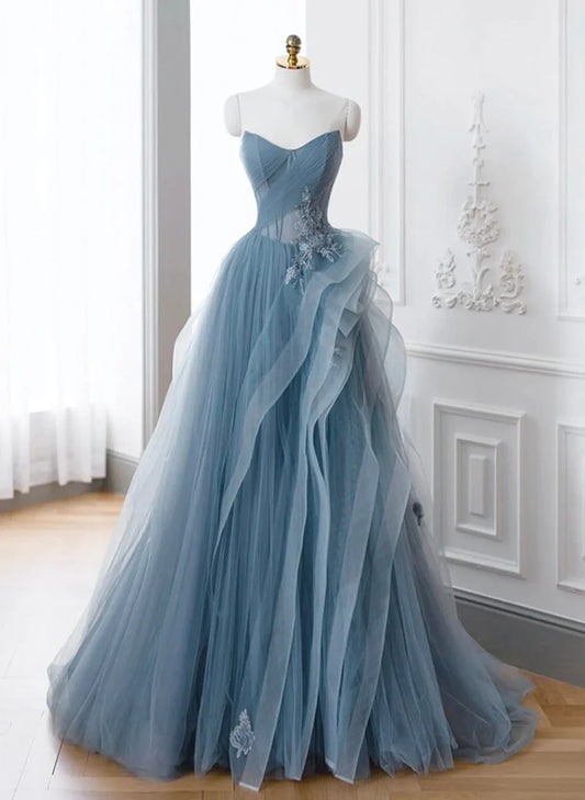 Blue Sweetheart Tulle Layers Long Formal Dress, Blue Long Party Dress Prom Dress TP1159